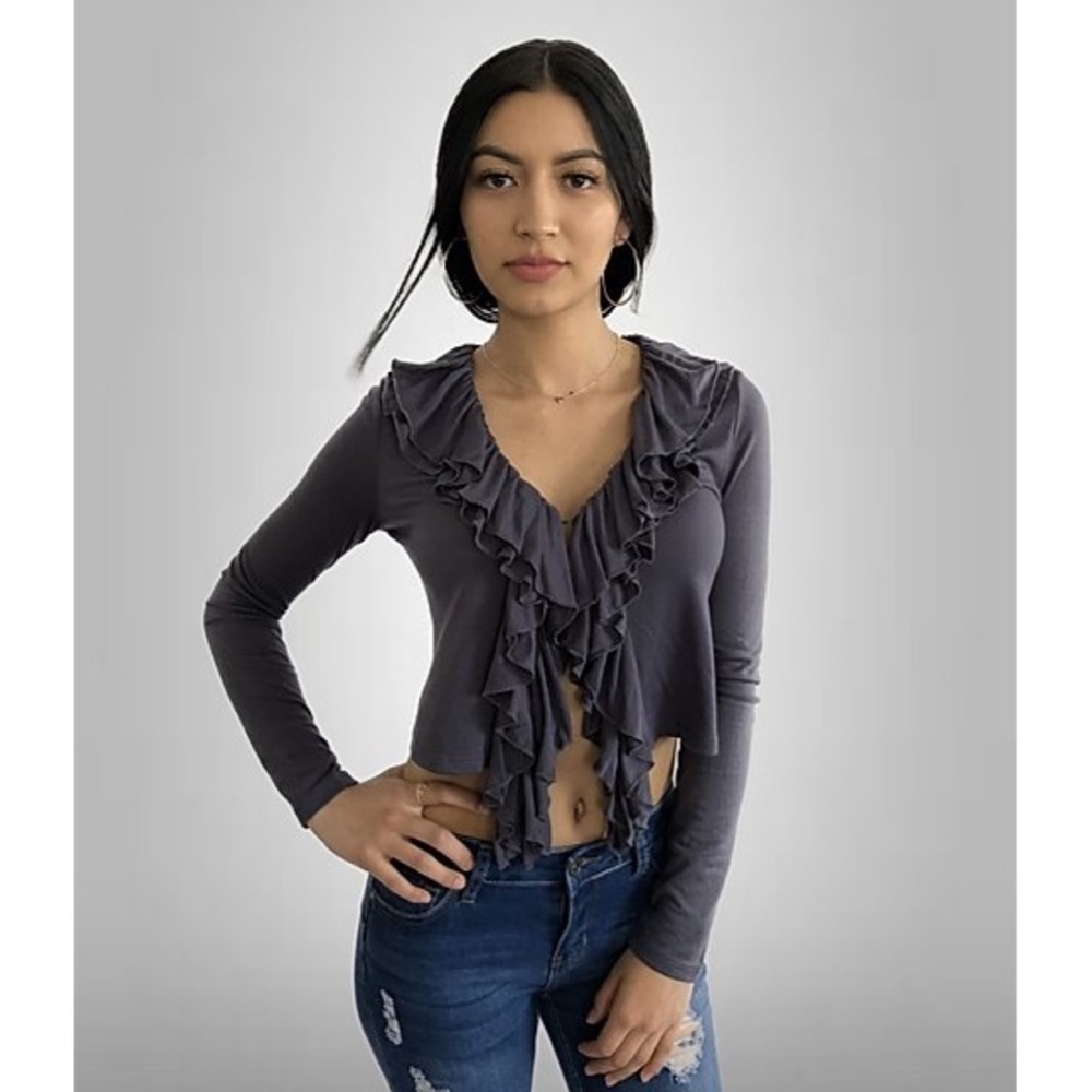 Ruffle Front Crop Top- Plum
